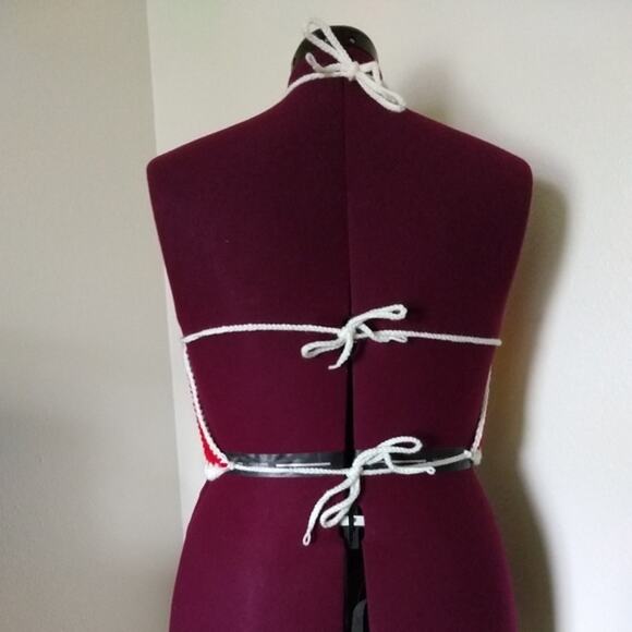 Large Rainbow Halter Top crochet handmade tie at neck and two around chest crop - Picture 4 of 10